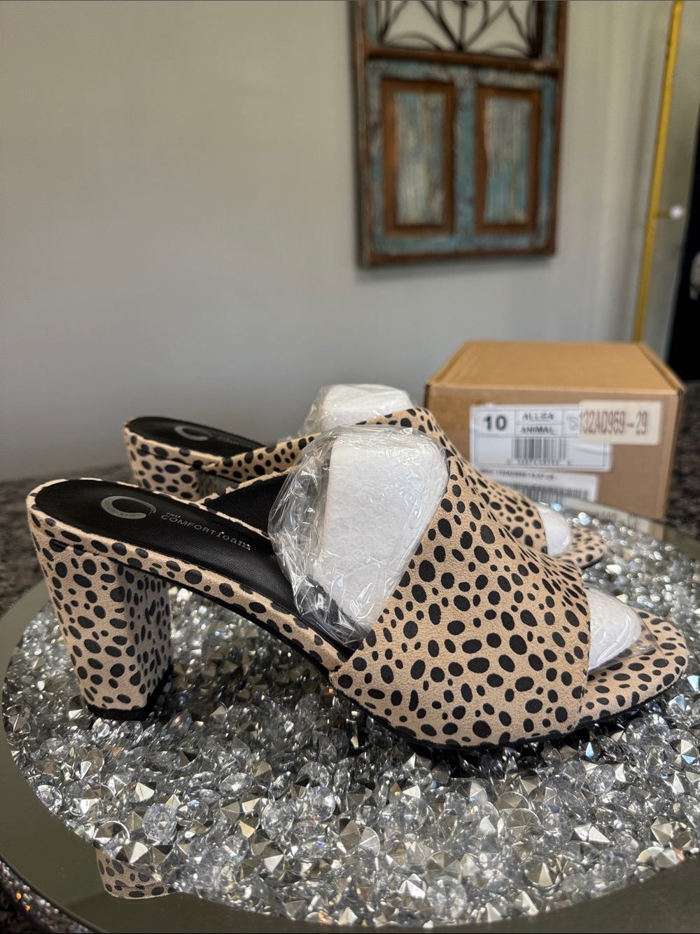 Journee Collection Leopard-Print Open-Toe Block Heel Mules NEW 10